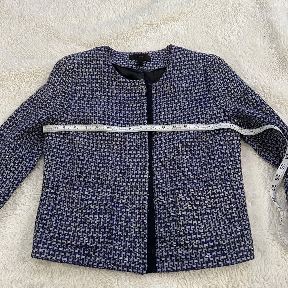 J Crew Womens Sz 6 Navy Silk Tweed Jacket Blazer Career Preppy Classic Teacher - Picture 3 of 9
